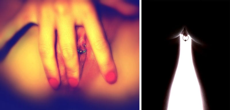 Erotic image featuring a clitoral piercing